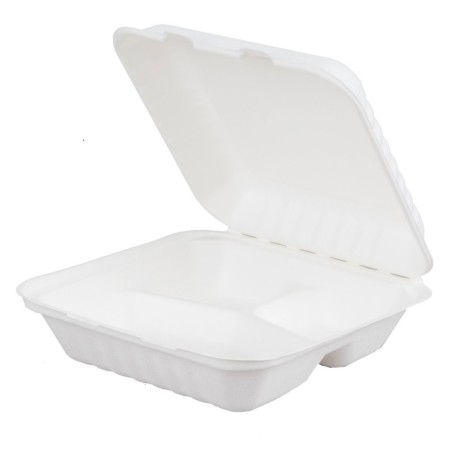 8"x8" Bagasse 3 Compartment Meal Box - HP4 (5x50's)