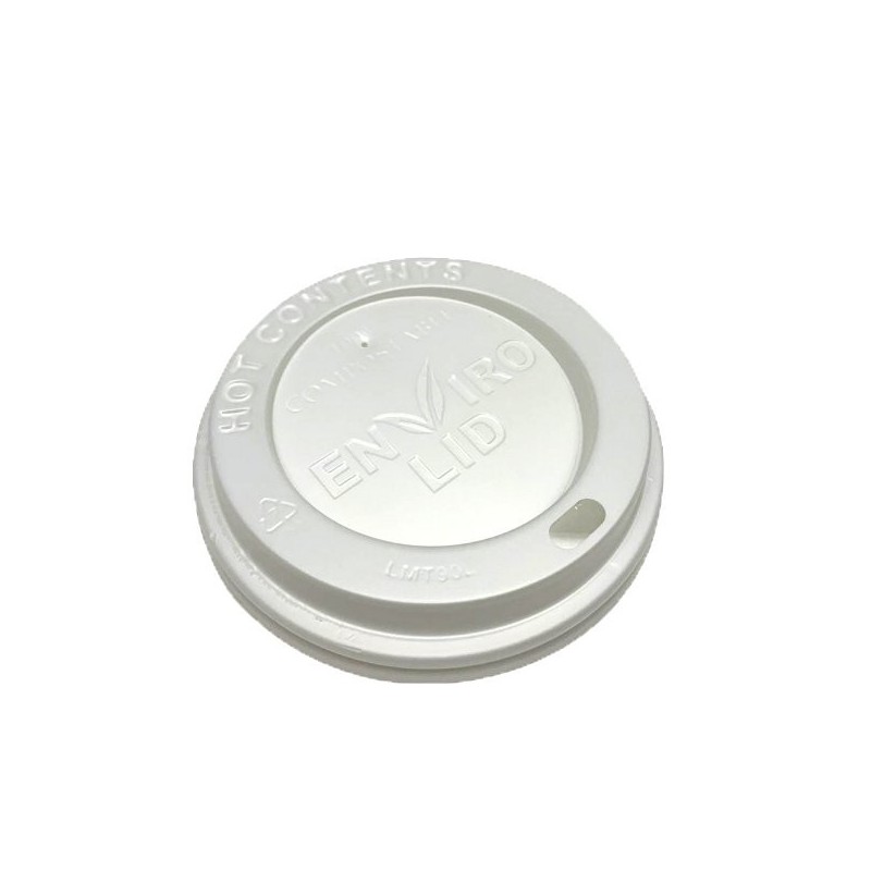 White 8oz compostable hot cup lids (10 x 100's)