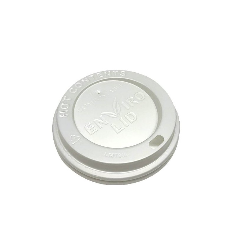 White 12/16oz compostable hot cup lids (10 x 100's)