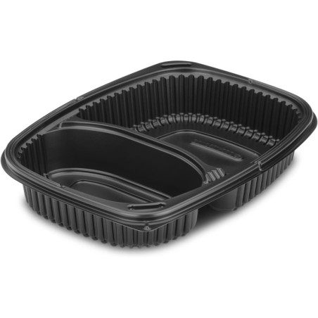 34oz Black 2-Compartment Microwaveable Containers (8x40)