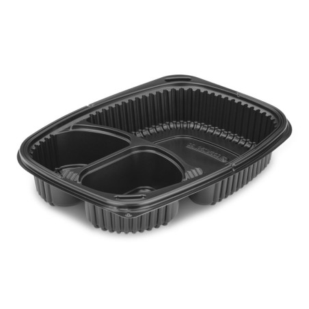 34oz Black 3-Compartment Microwaveable Containers (8x40)