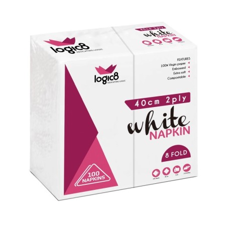 USE 103075 Logic8 40cm 2ply *8fold* White napkins (20x100's)