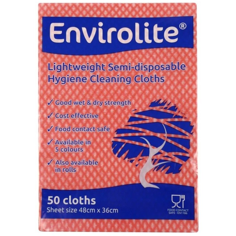 Envirolite Folded Cleaning Cloths Red (10x50)